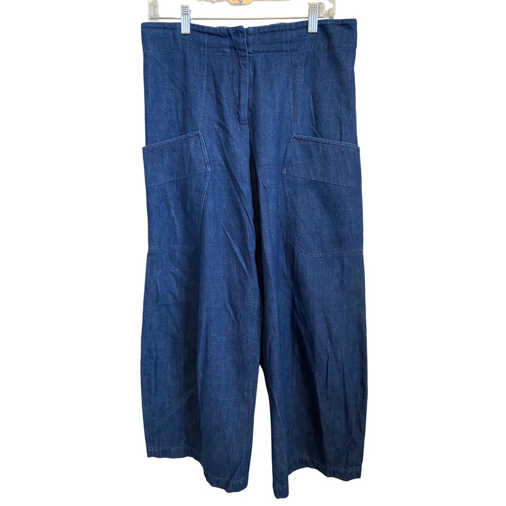 Zero + Maria Cornejo Blue Organic Cotton Wide Leg Denim Trousers Pants Size 8
